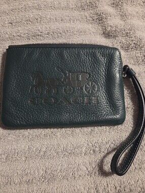 Coach Pebbled Leather Wristlet in Forest Green with Removable Strap